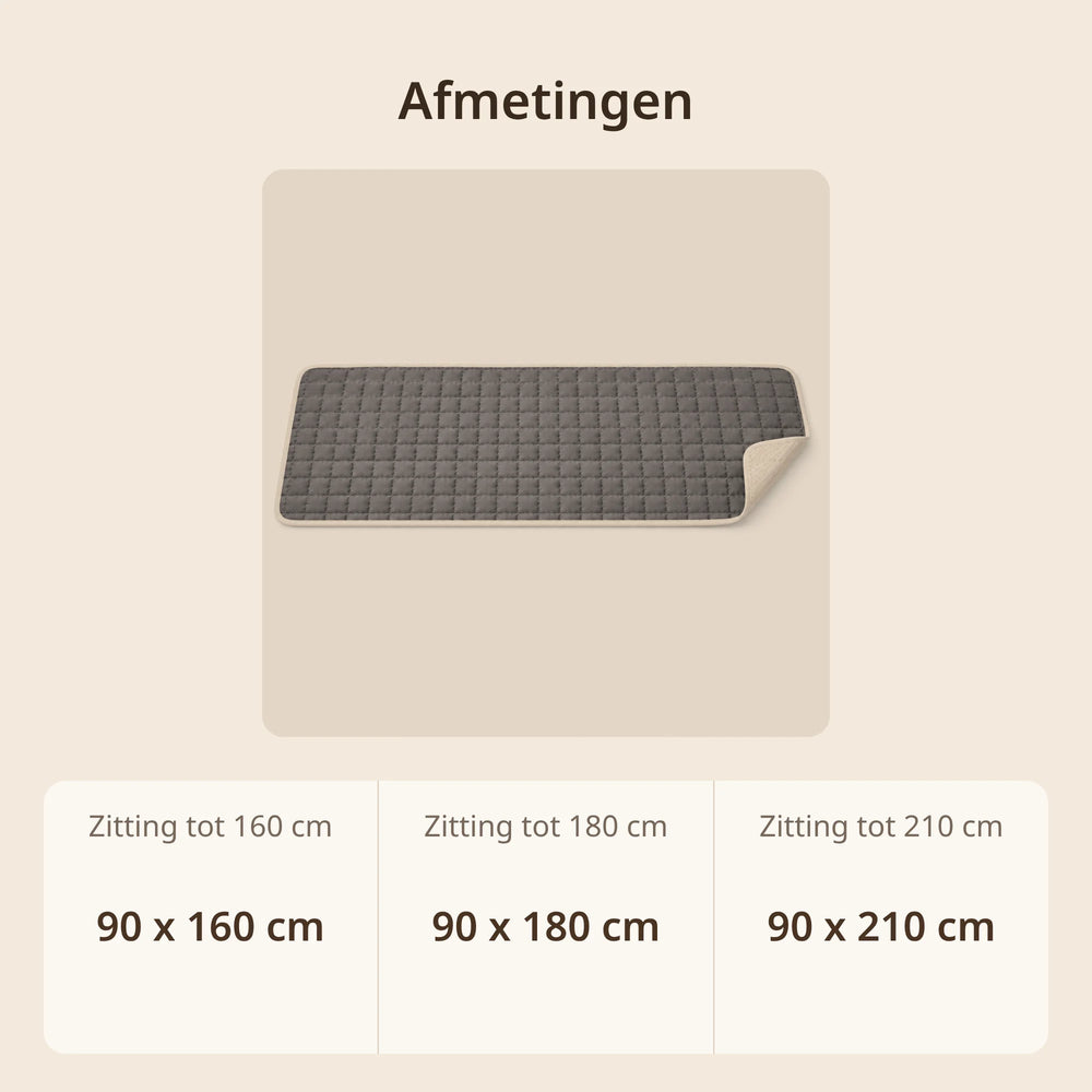Afmetingen bankbeschermer: 90 x 160 cm, 90 x 180 cm en 90 x 210 cm