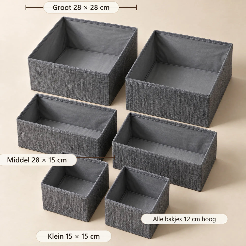 Afmetingen: 2× 28 × 28, 2× 28 × 15 en 2× 15 × 15 cm, 12 cm hoog