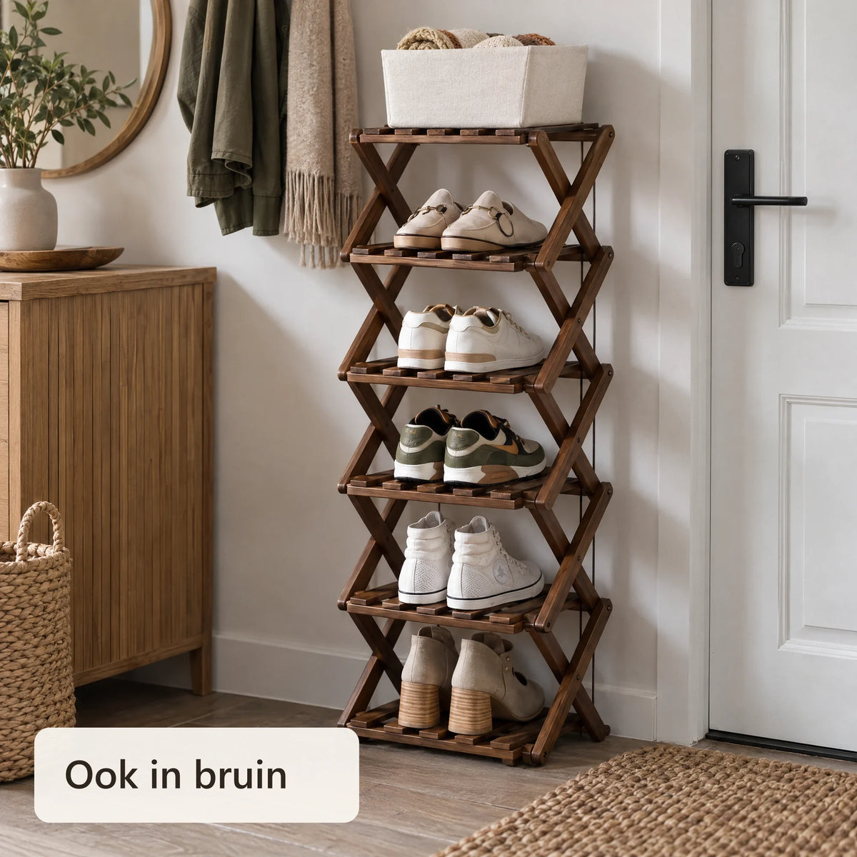 Bruin bamboe schoenenrek met schoenen