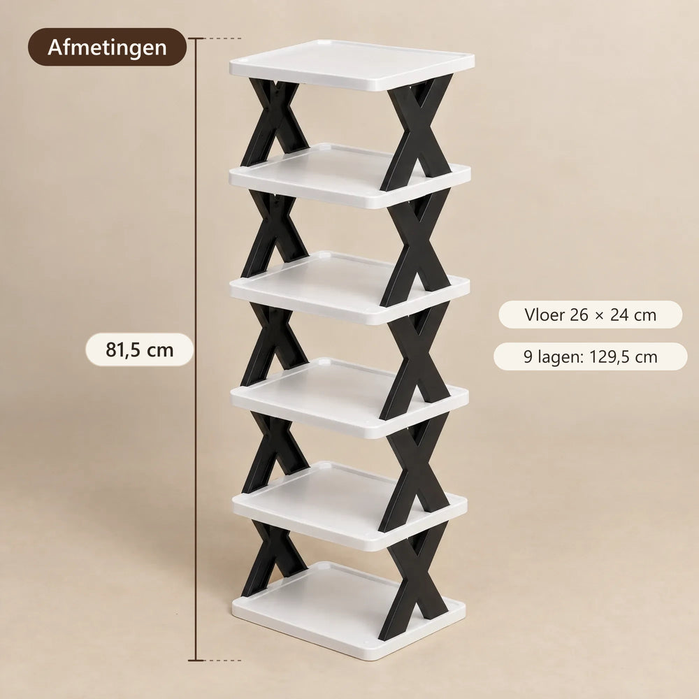 Afmetingen van het schoenenrek: 26 × 24 cm, 81,5 cm hoog
