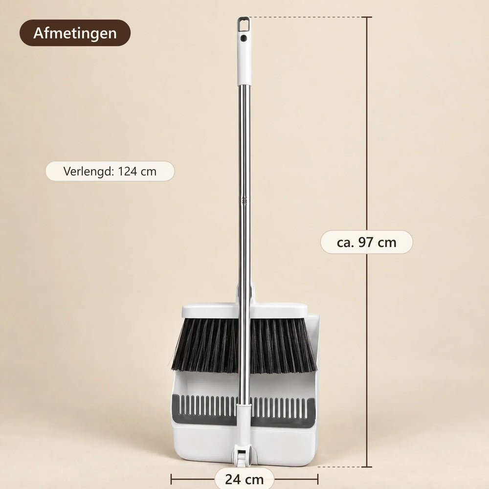 Afmetingen: veger 25 cm breed, blik 24 cm breed