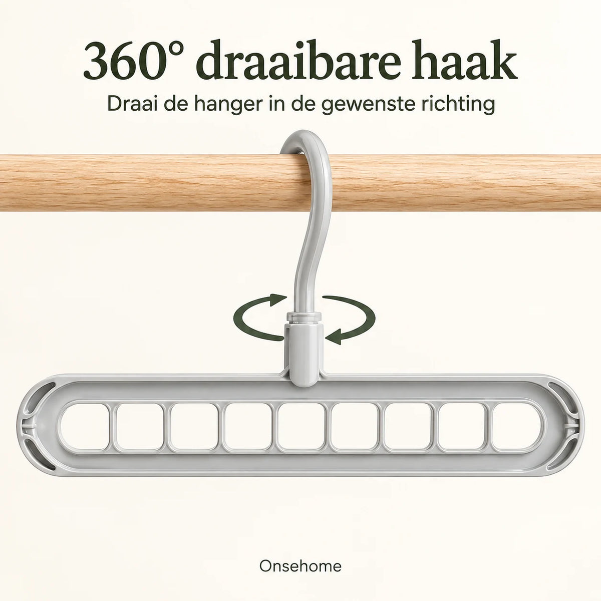 Grijze organizer met een 360 graden draaibare haak