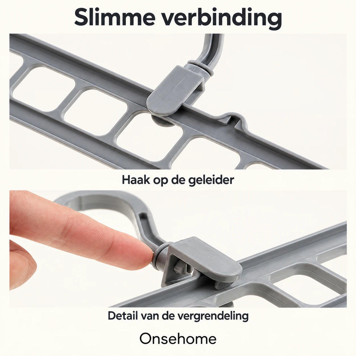 Detail van de haak en de vergrendeling