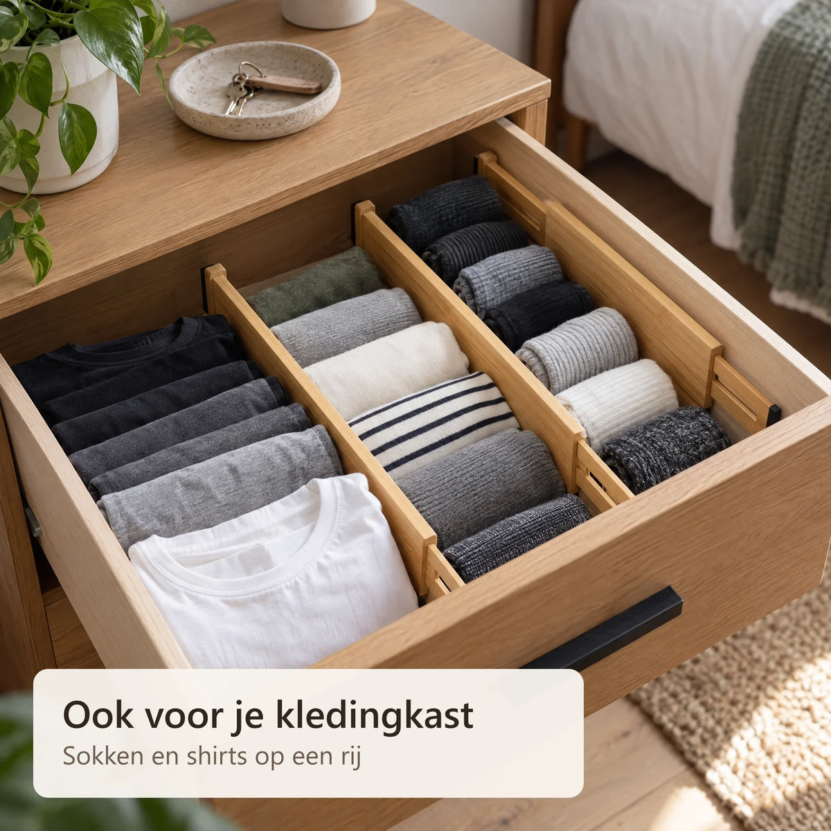 Kledinglade met bamboe ladeverdelers