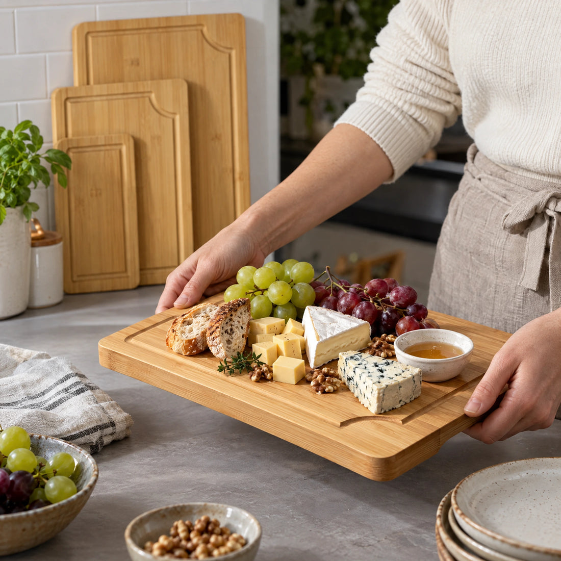 Bamboe snijplanken met sapgoot – set van 3