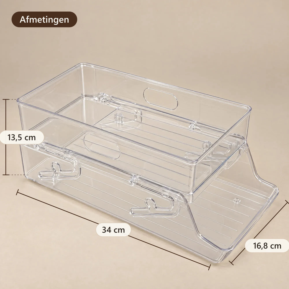 Afmetingen van de blikjesdispenser: 34 × 16,8 × 13,5 cm