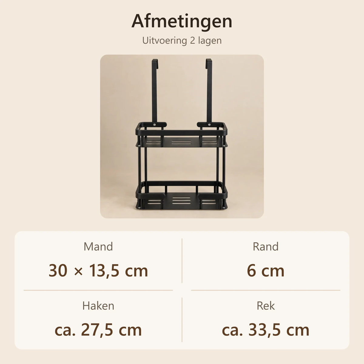 Afmetingen van het hangende doucherek