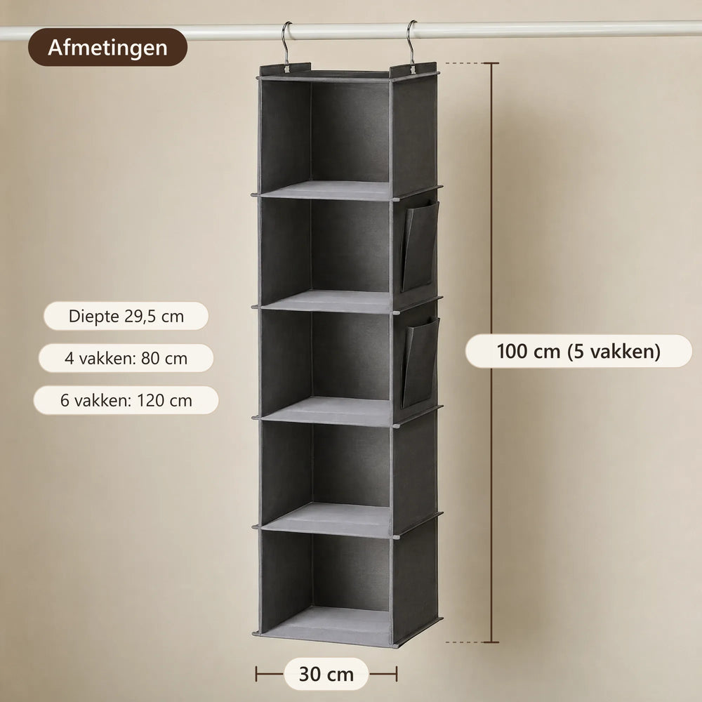 Afmetingen van de organizer: 30 × 29,5 cm, 80, 100 of 120 cm hoog