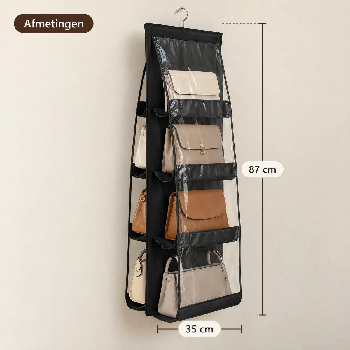 Afmetingen van de tassenorganizer: 35 × 87 cm