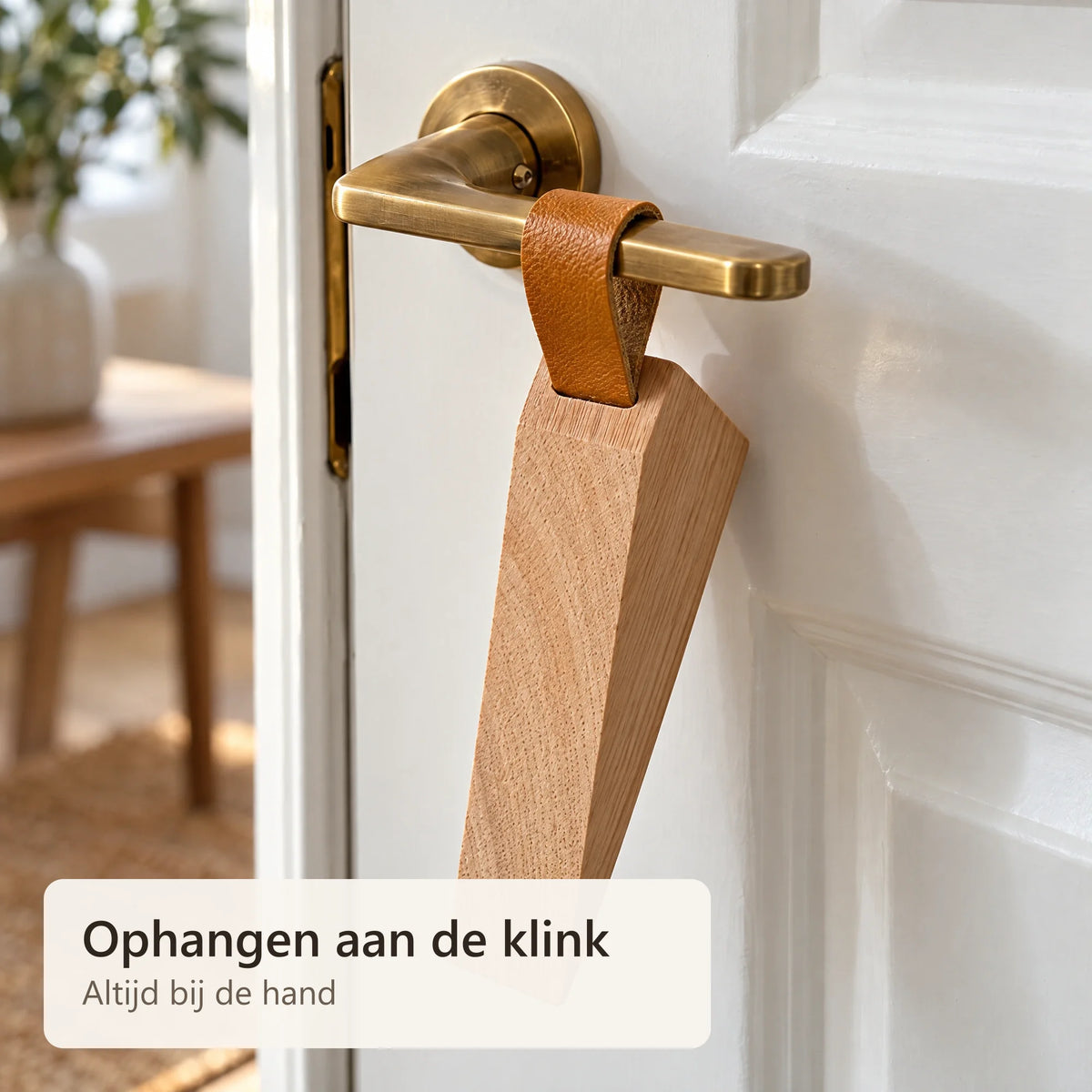Deurstopper hangt aan de lus aan een deurklink