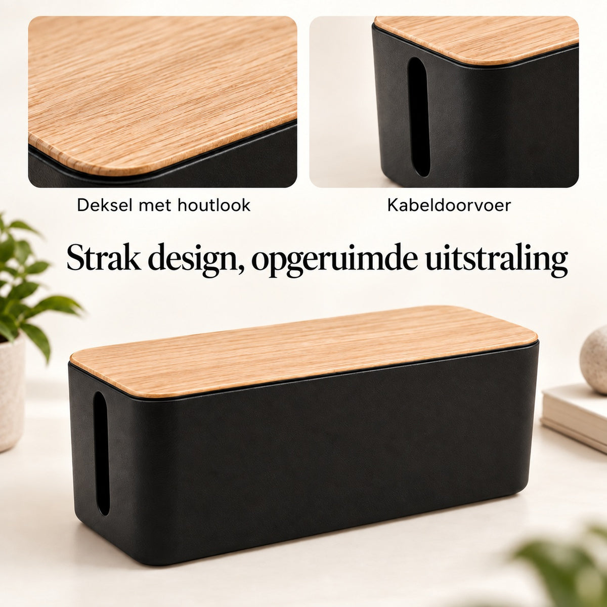 Details: deksel met houtlook en kabeldoorvoer aan de zijkant