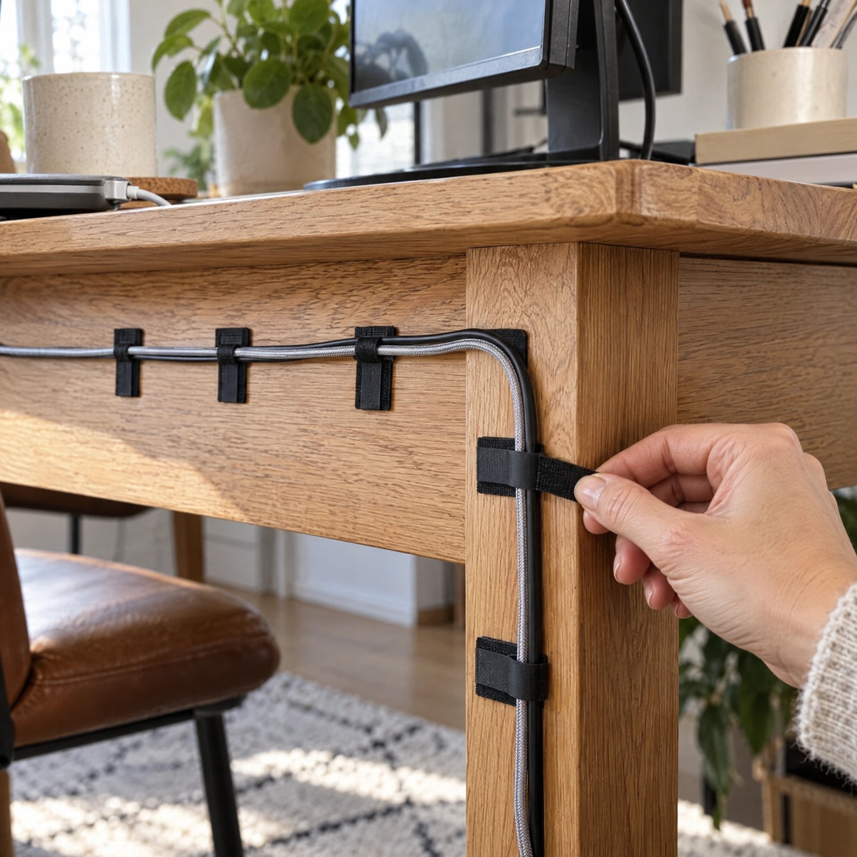 Zelfklevende kabelhouders met klittenband – 100 stuks