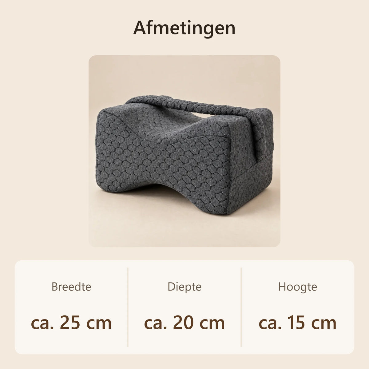 Afmetingen van het kniekussen: ca. 25 × 20 × 15 cm