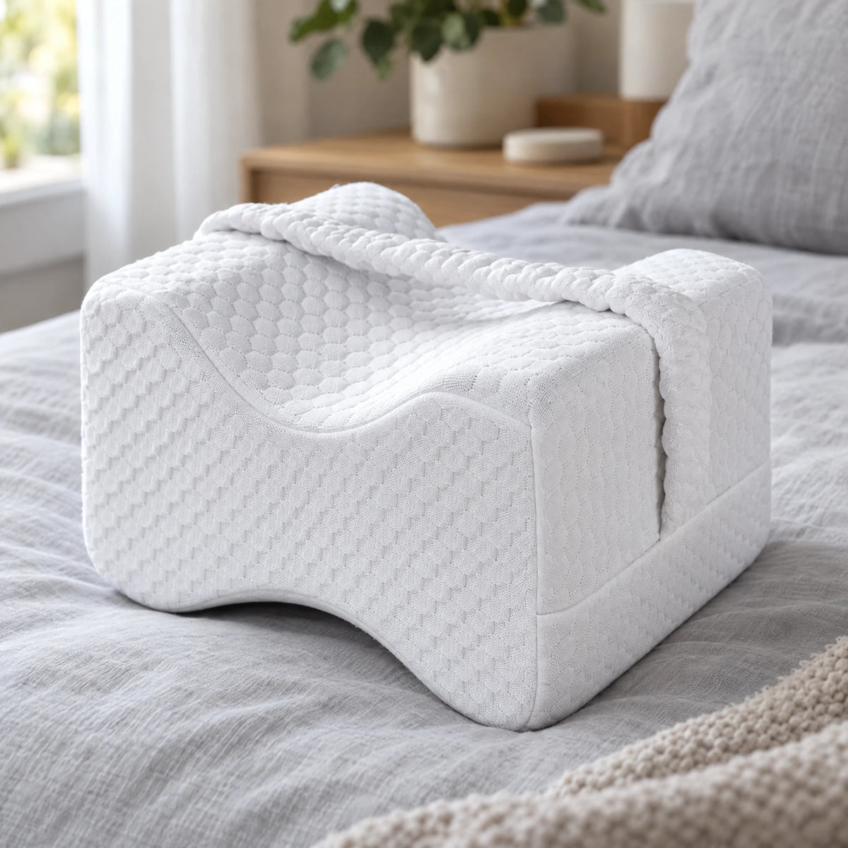 Wit kniekussen op een bed