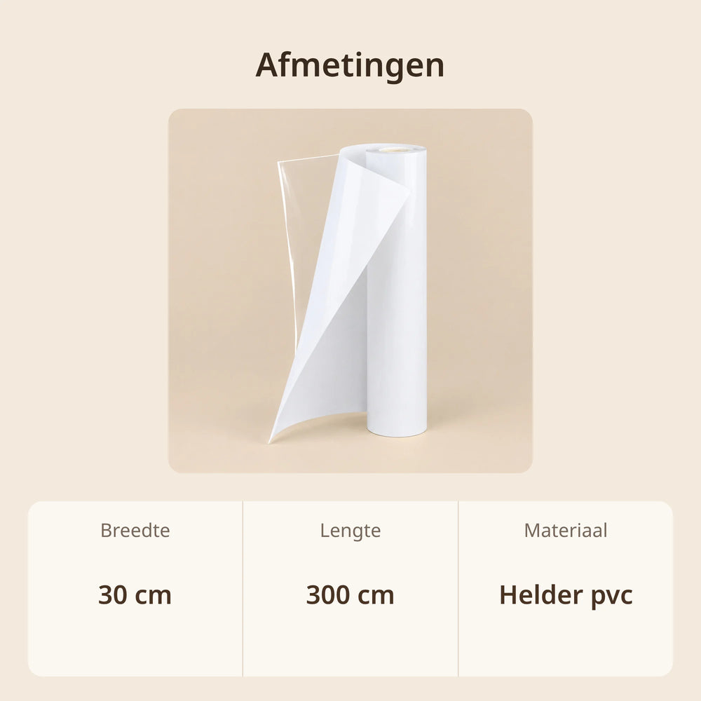 Afmetingen krabbescherming voor bank: rol transparante folie van 30 cm breed en 300 cm lang