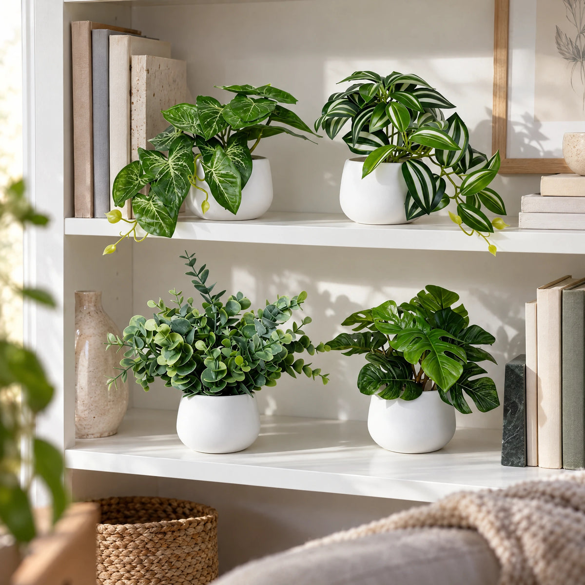 Kunstplanten in witte pot – set van 4