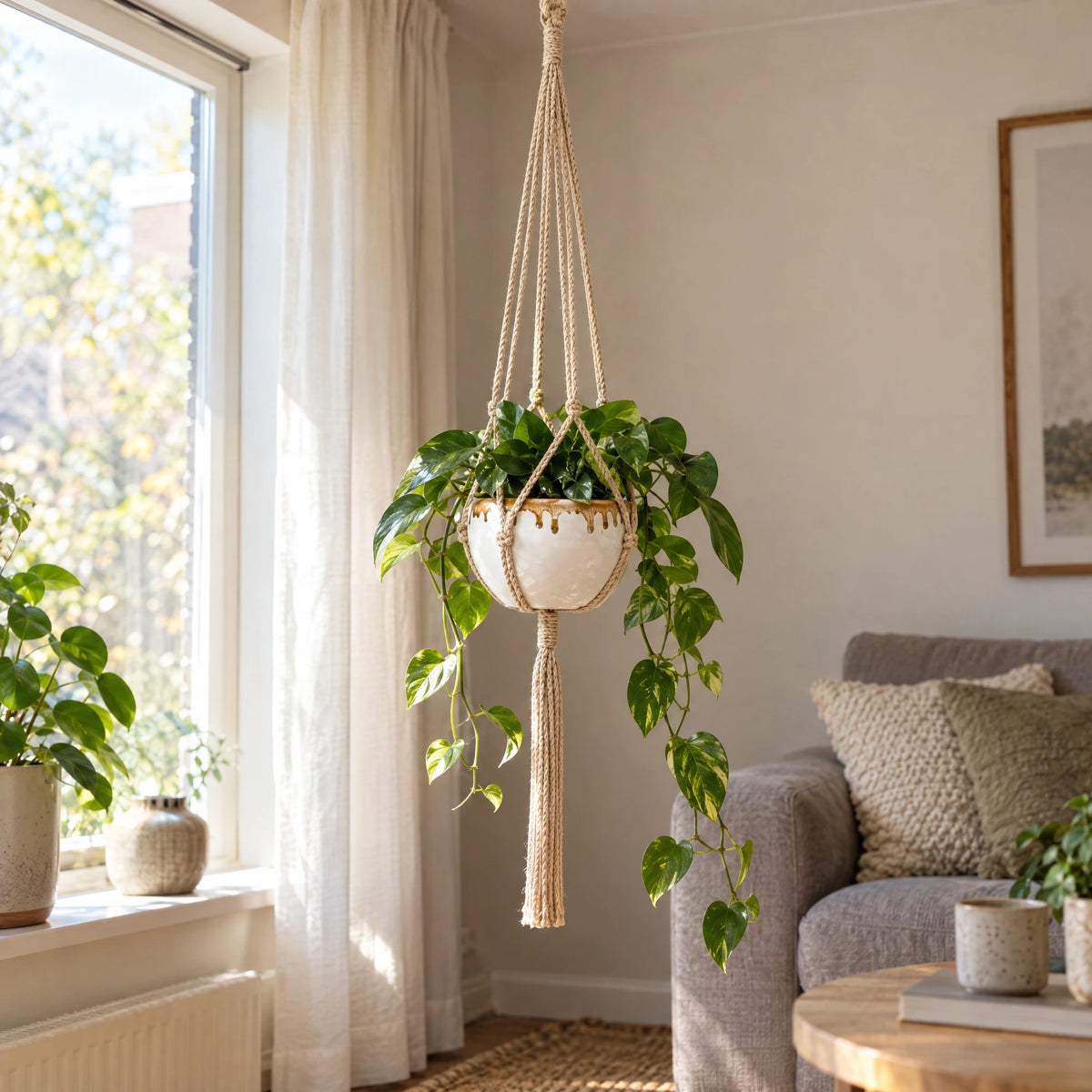 Macramé plantenhangers – set van 4