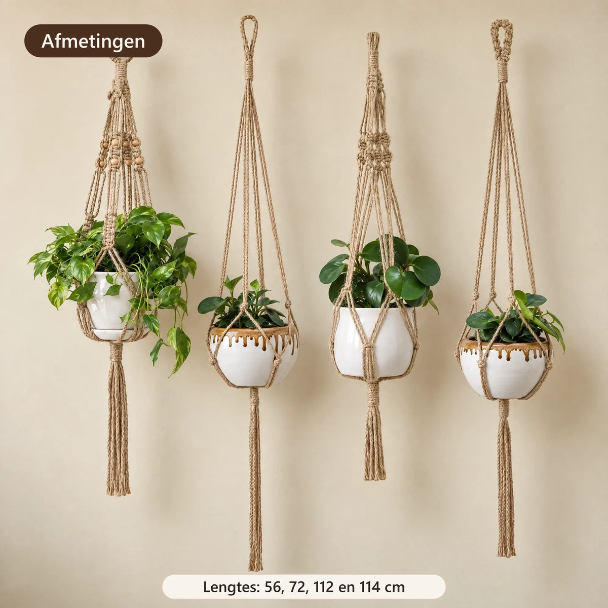 Lengtes van de plantenhangers: 56, 72, 112 en 114 cm