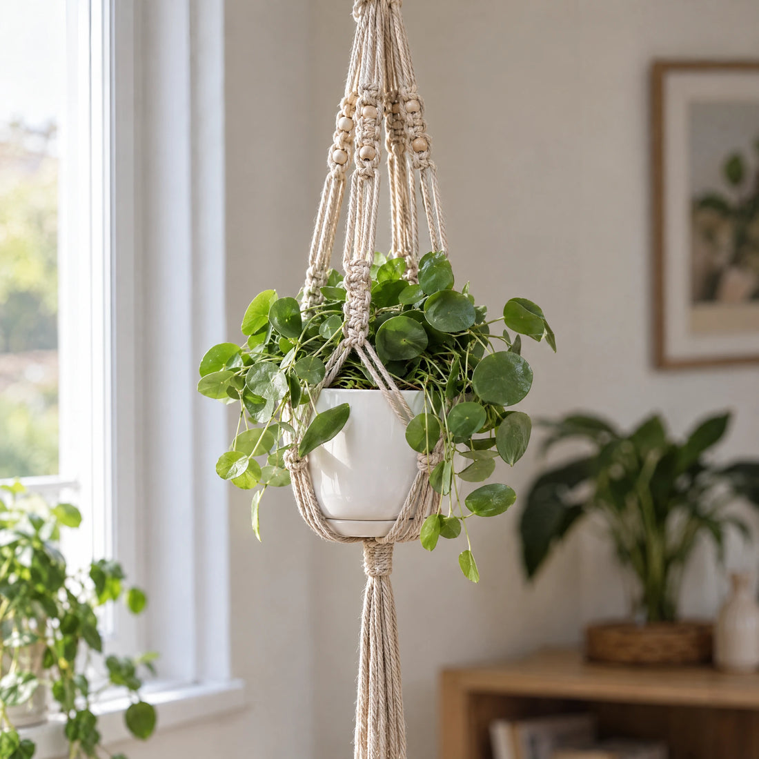 Macramé plantenhangers – set van 4