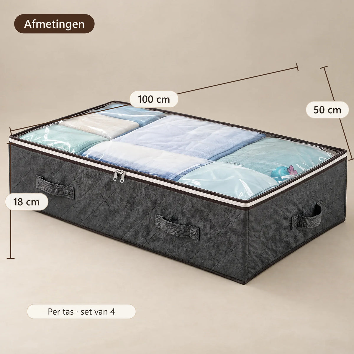 Afmetingen van de opbergtas: 100 × 50 × 18 cm