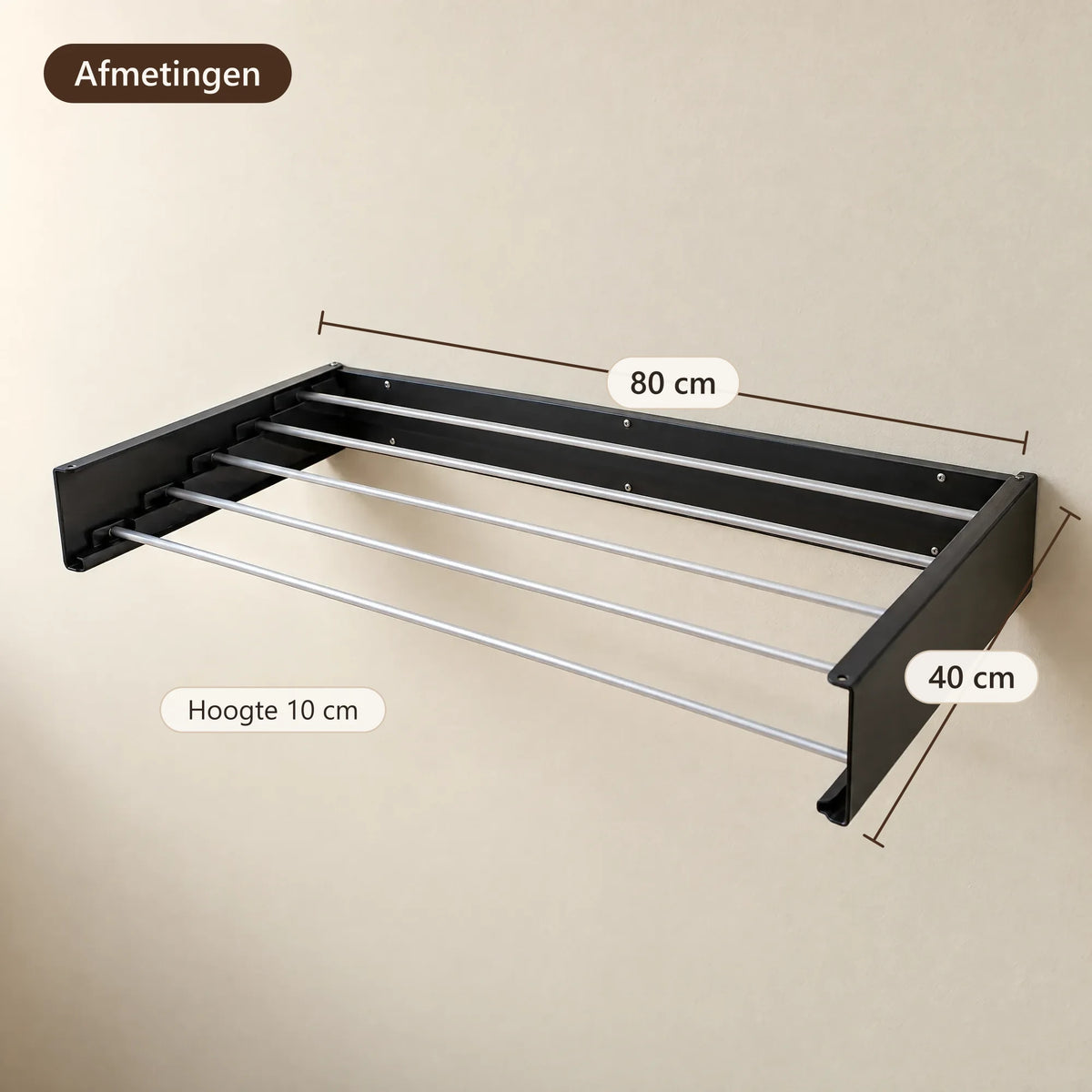 Afmetingen van het droogrek: 80 × 40 × 10 cm
