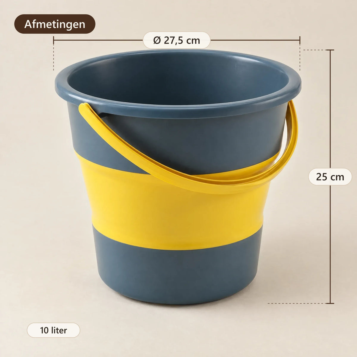 Afmetingen van de emmer: 27,5 cm breed, 25 cm hoog