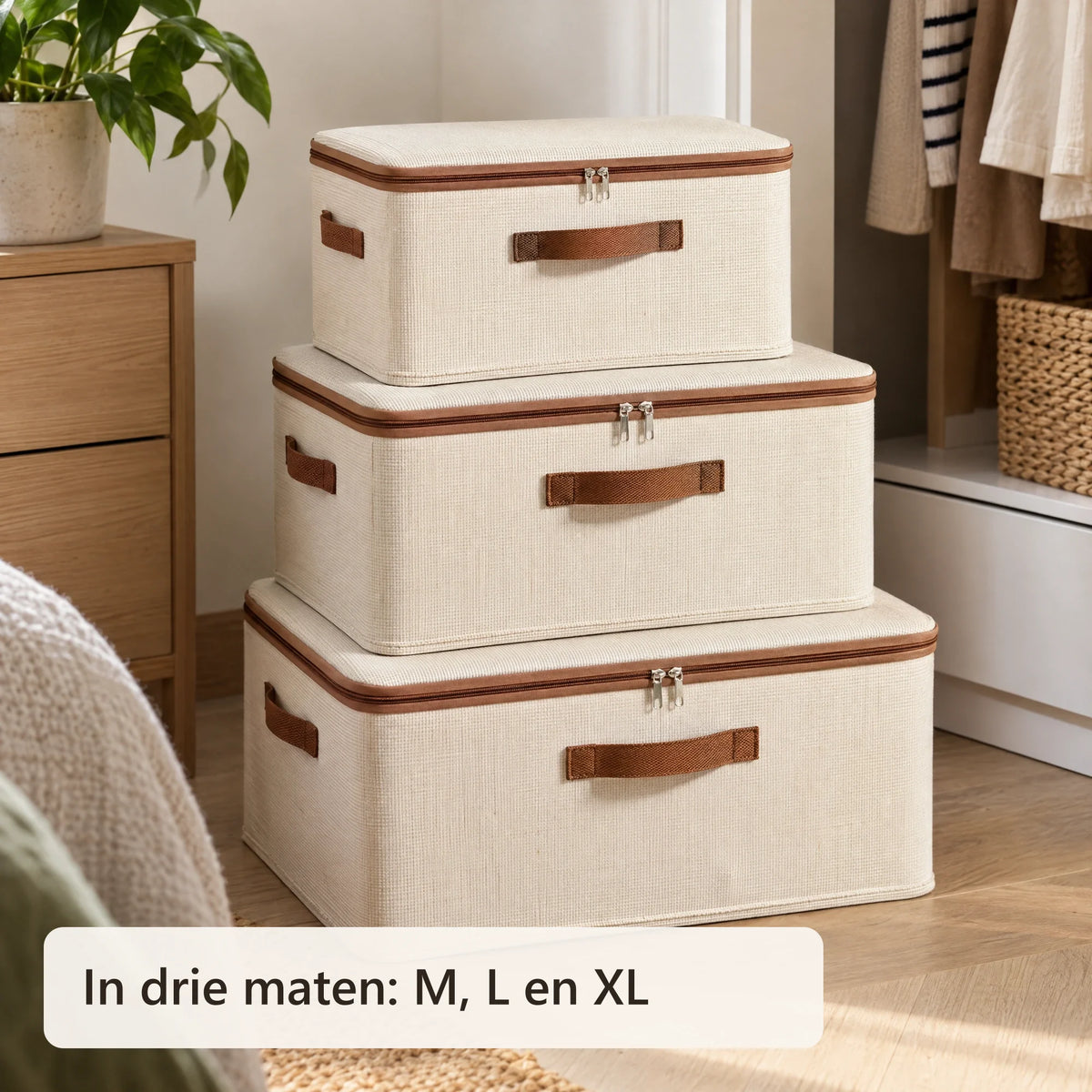 Drie opbergboxen in verschillende maten
