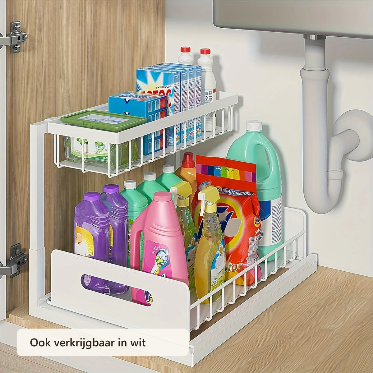 Witte organizer met 2 lagen onder de gootsteen