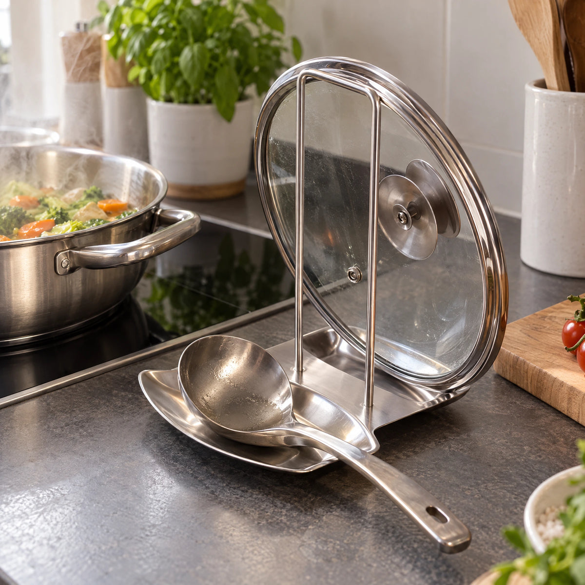 Pannendekselhouder met lepelsteun