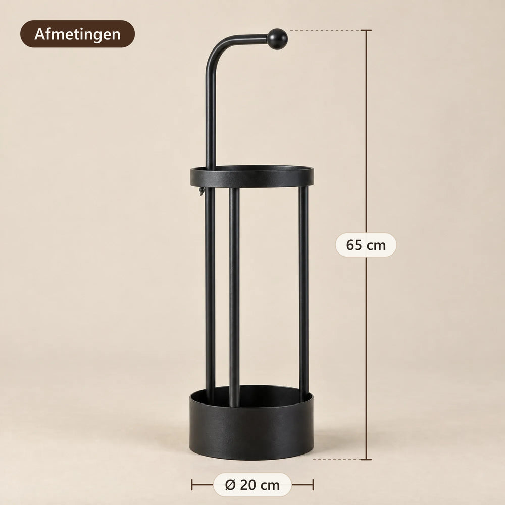 Afmetingen van de paraplubak: 65 cm hoog, Ø 20 cm