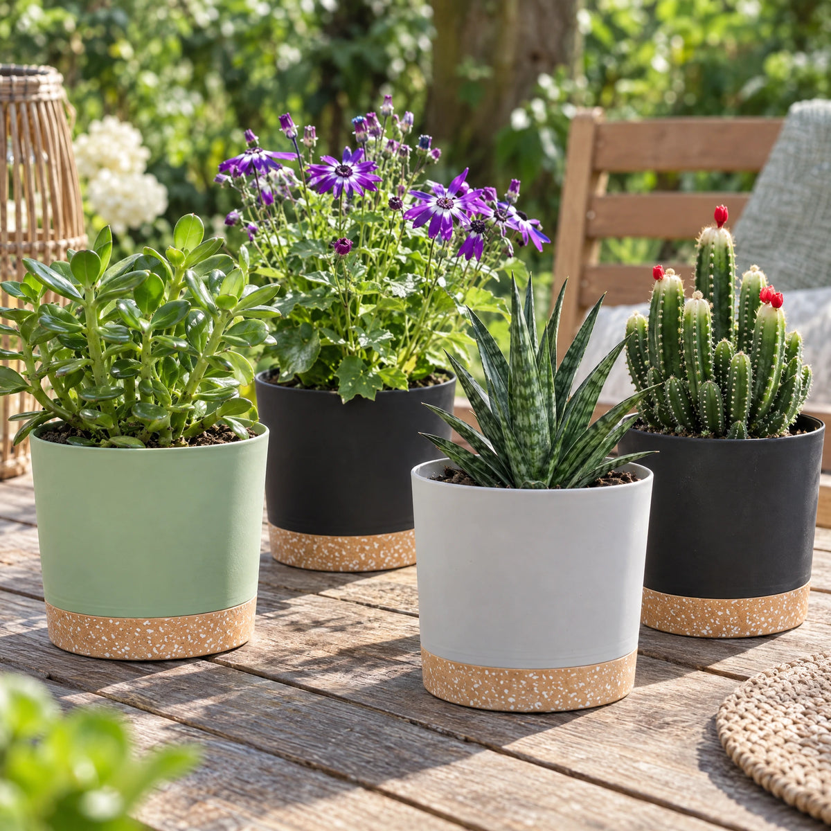 Plantenpotten met afneembare schotel – set van 4