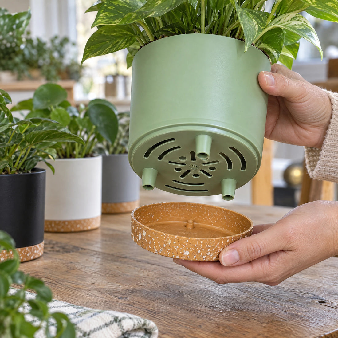 Plantenpotten met afneembare schotel – set van 4