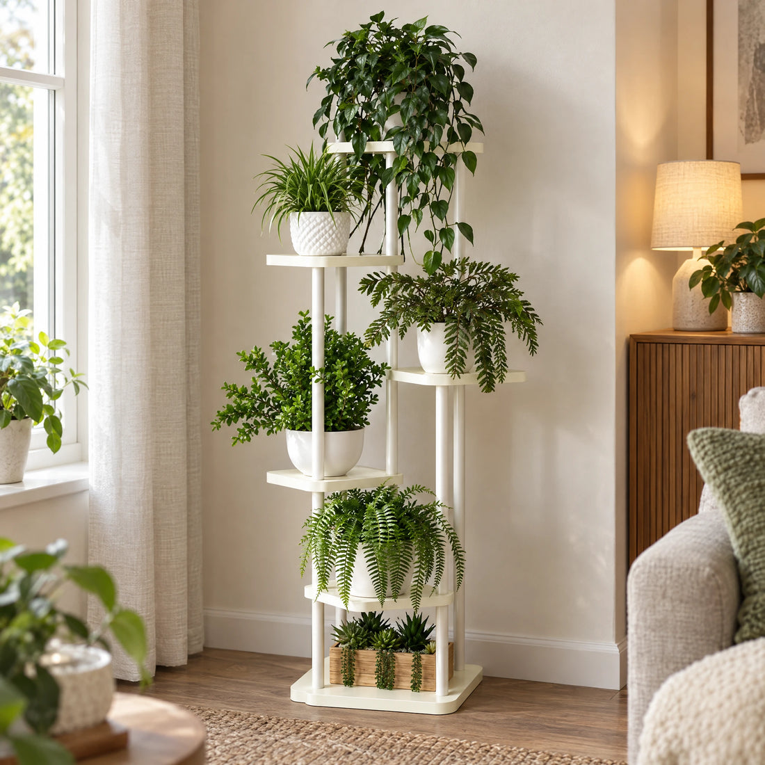 Plantenstandaard van hout en metaal – 5 of 6 lagen