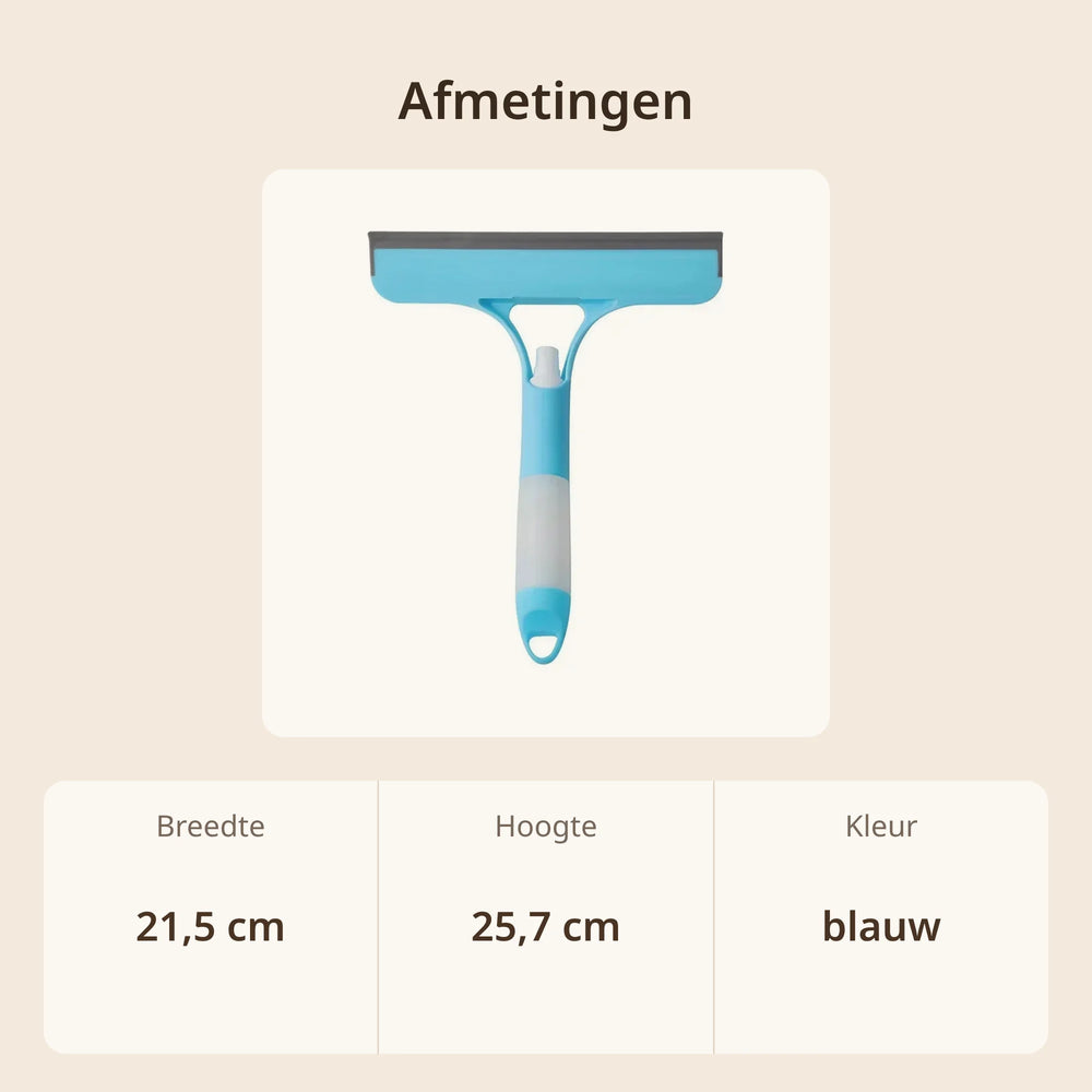 Afmetingen raamwisser met sproeier: 21,5 cm breed en 25,7 cm hoog, kleur blauw