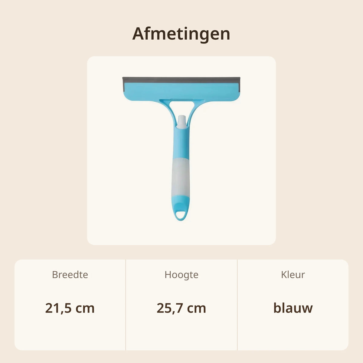 Afmetingen raamwisser met sproeier: 21,5 cm breed en 25,7 cm hoog, kleur blauw