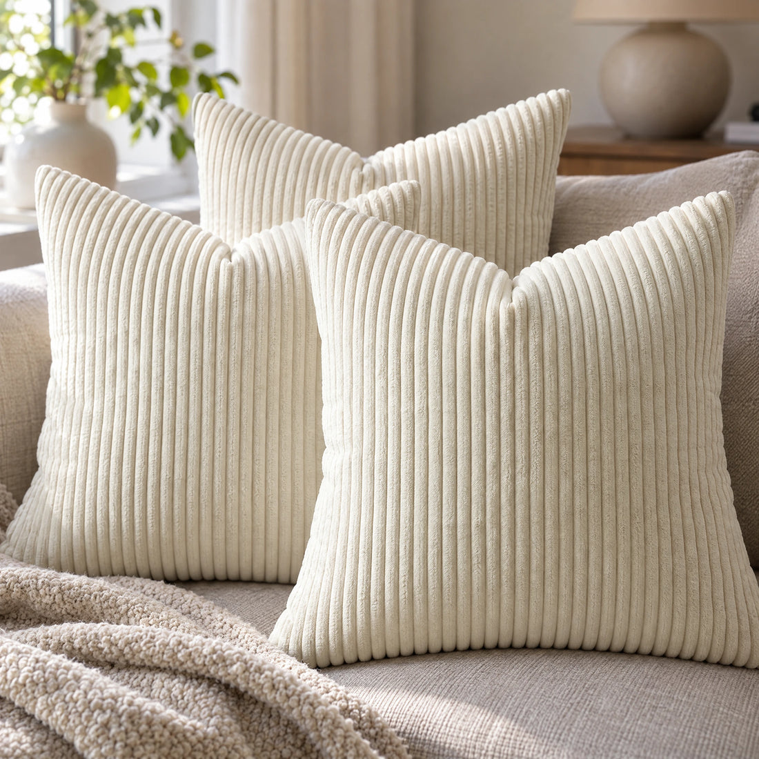 Ribfluwelen kussenhoezen 45 × 45 cm – set van 4