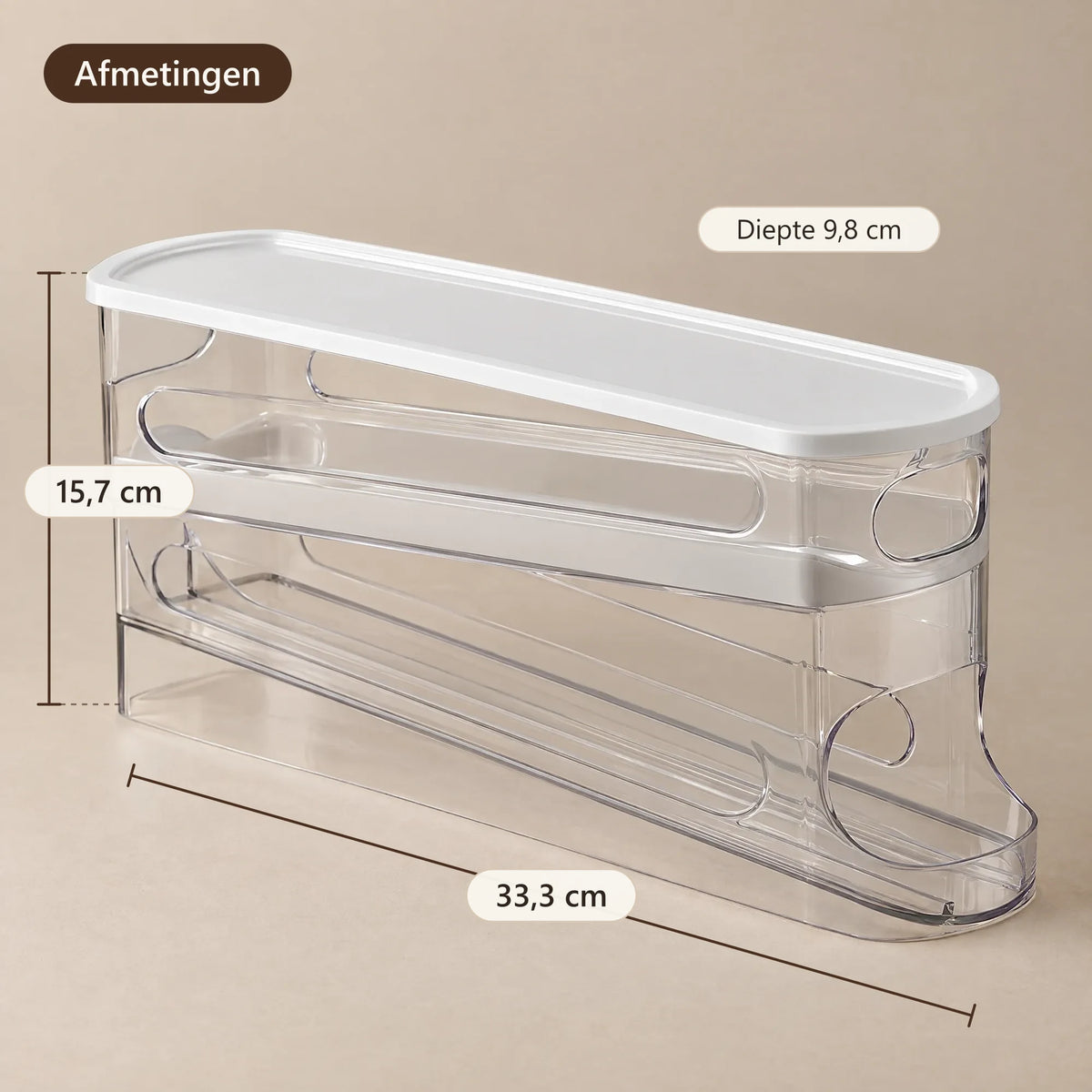 Afmetingen van de eierbox: 33,3 × 9,8 × 15,7 cm