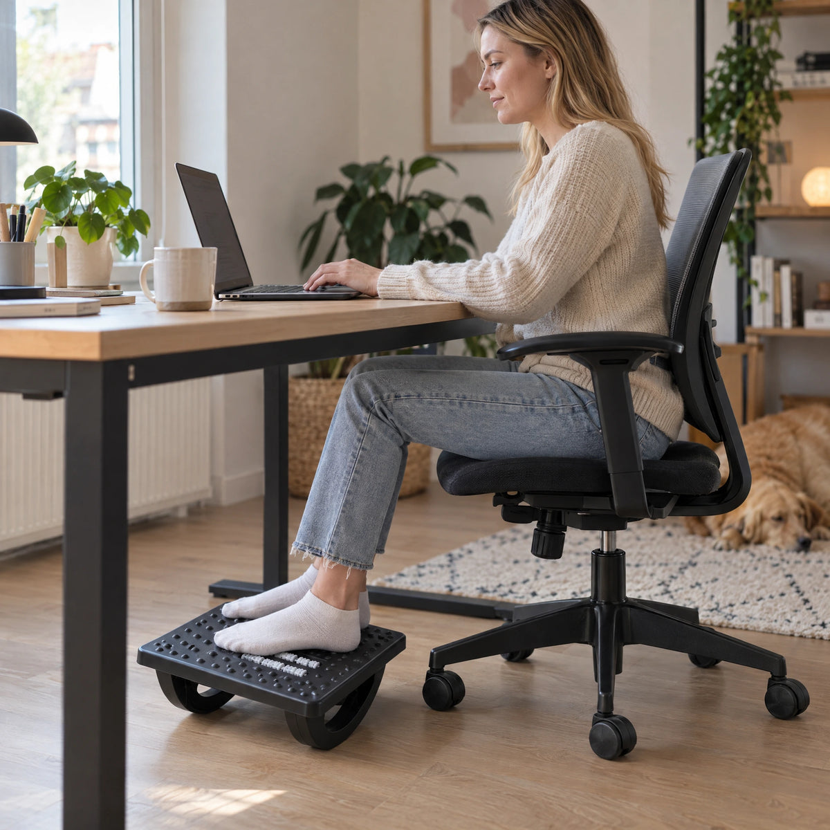 Schommelende voetensteun voor onder het bureau