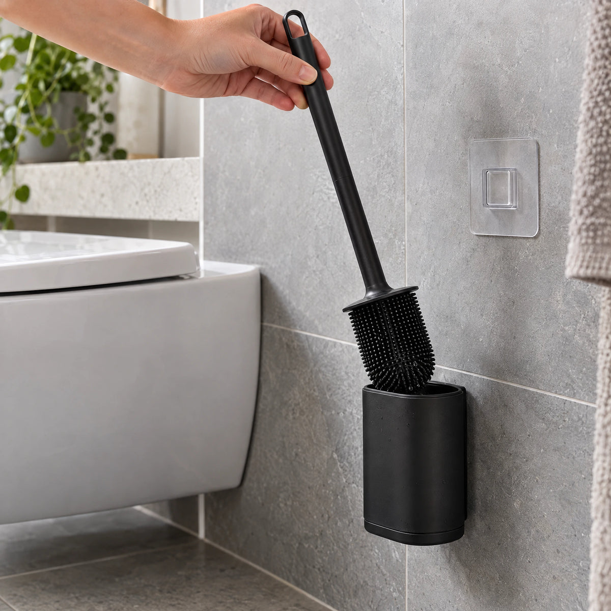 Siliconen toiletborstel met wandhouder