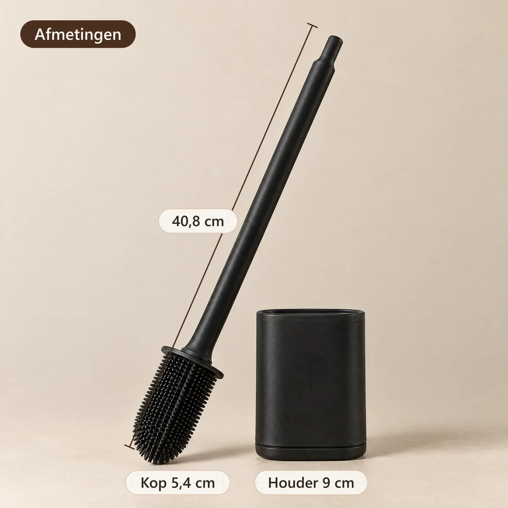 Afmetingen: borstel 40,8 cm lang, kop 5,4 cm, houder 9 cm breed