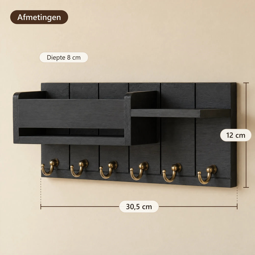 Afmetingen van het sleutelrek: 30,5 × 12 × 8 cm