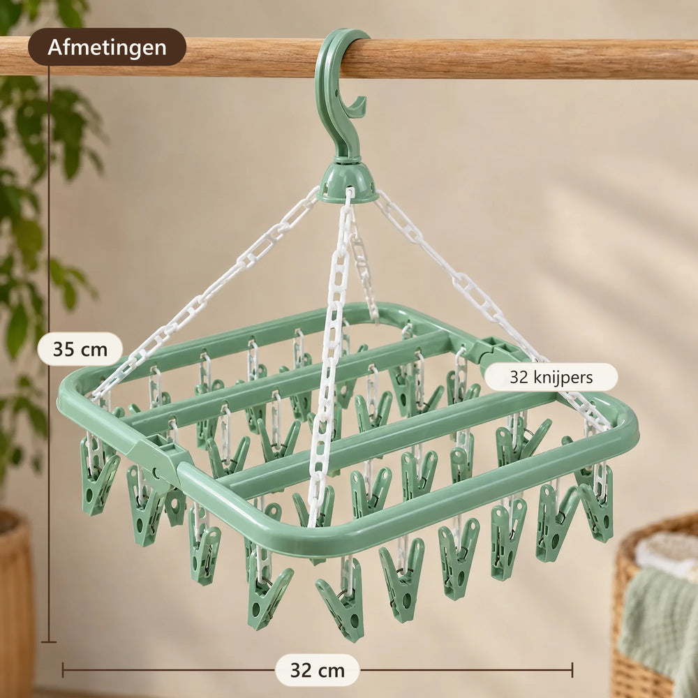 Afmetingen van de sokkendroger: 32 × 32 cm, 35 cm hoog