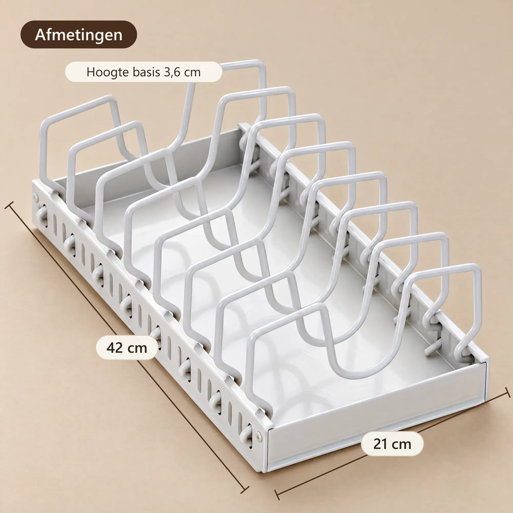 Afmetingen van het pannenrek: 42 × 21 cm, 3,6 cm hoog