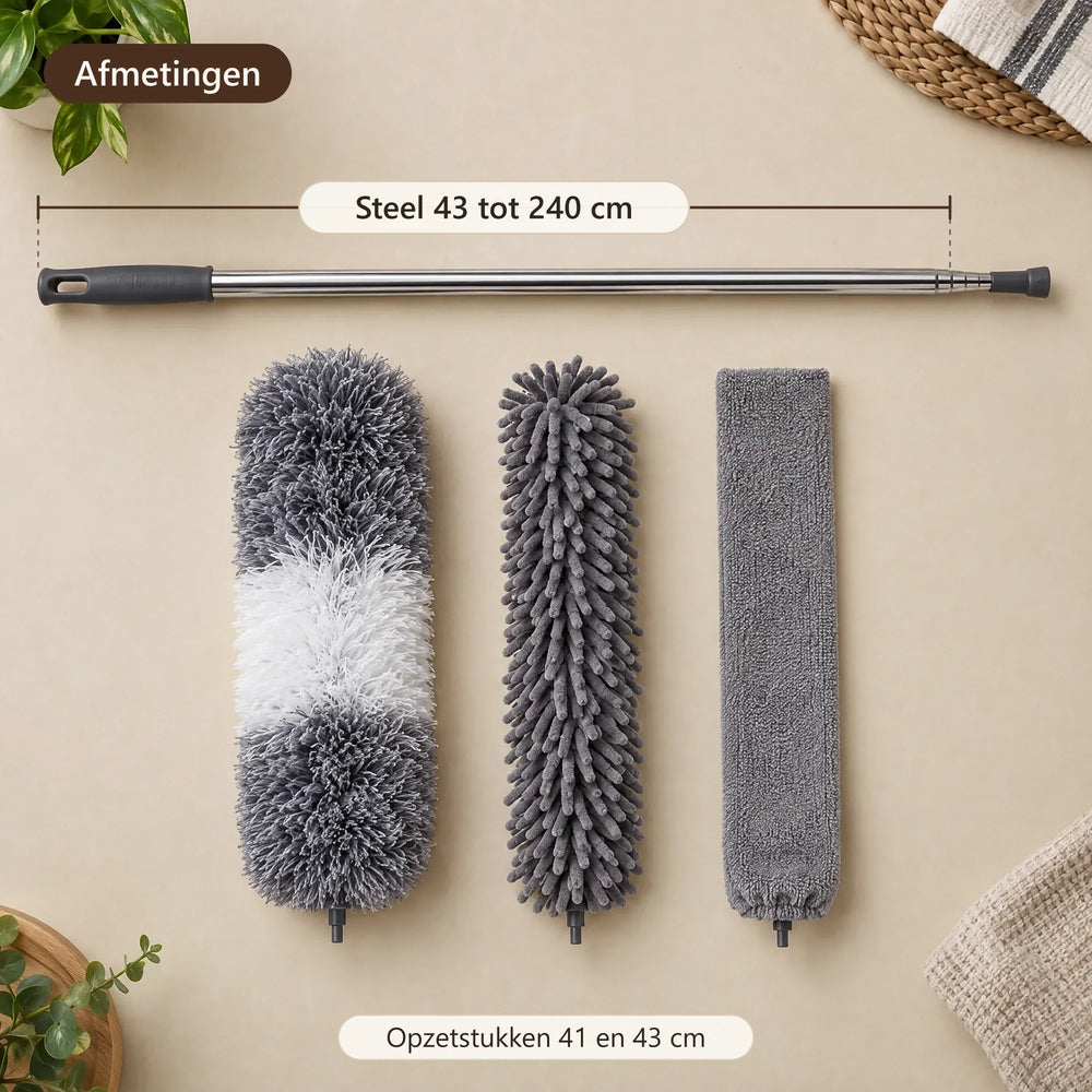Afmetingen: steel 43 tot 240 cm, opzetstukken 41 en 43 cm