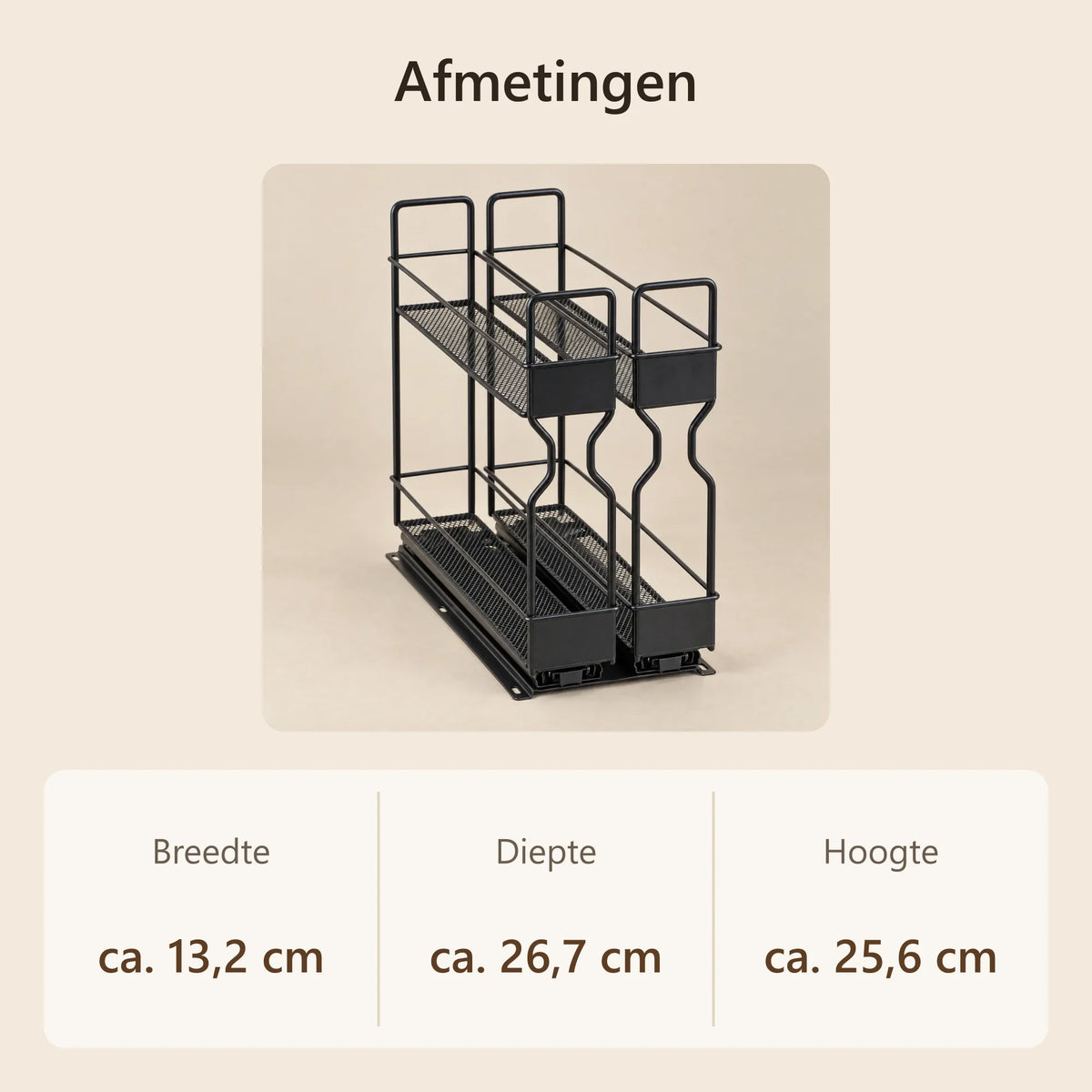 Afmetingen van het kruidenrek: ca. 13,2 × 26,7 × 25,6 cm