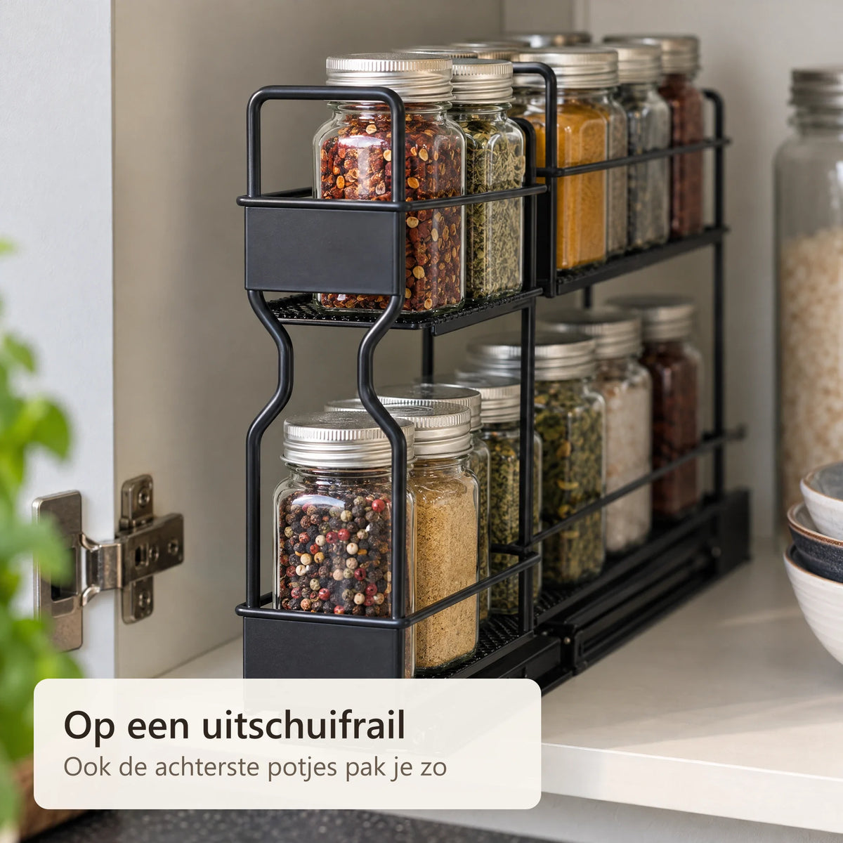 De uitschuifrail onder het rek