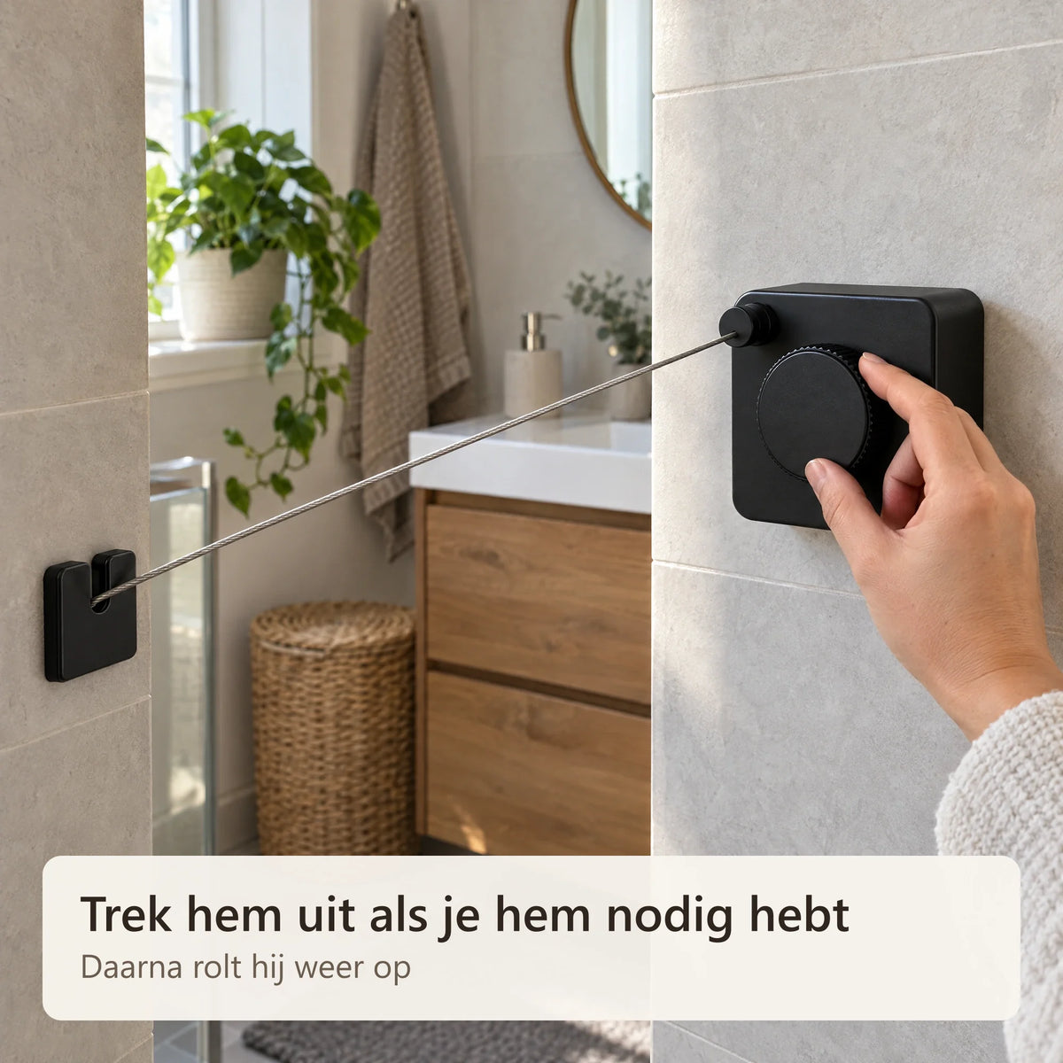 De waslijn wordt uit het kastje getrokken